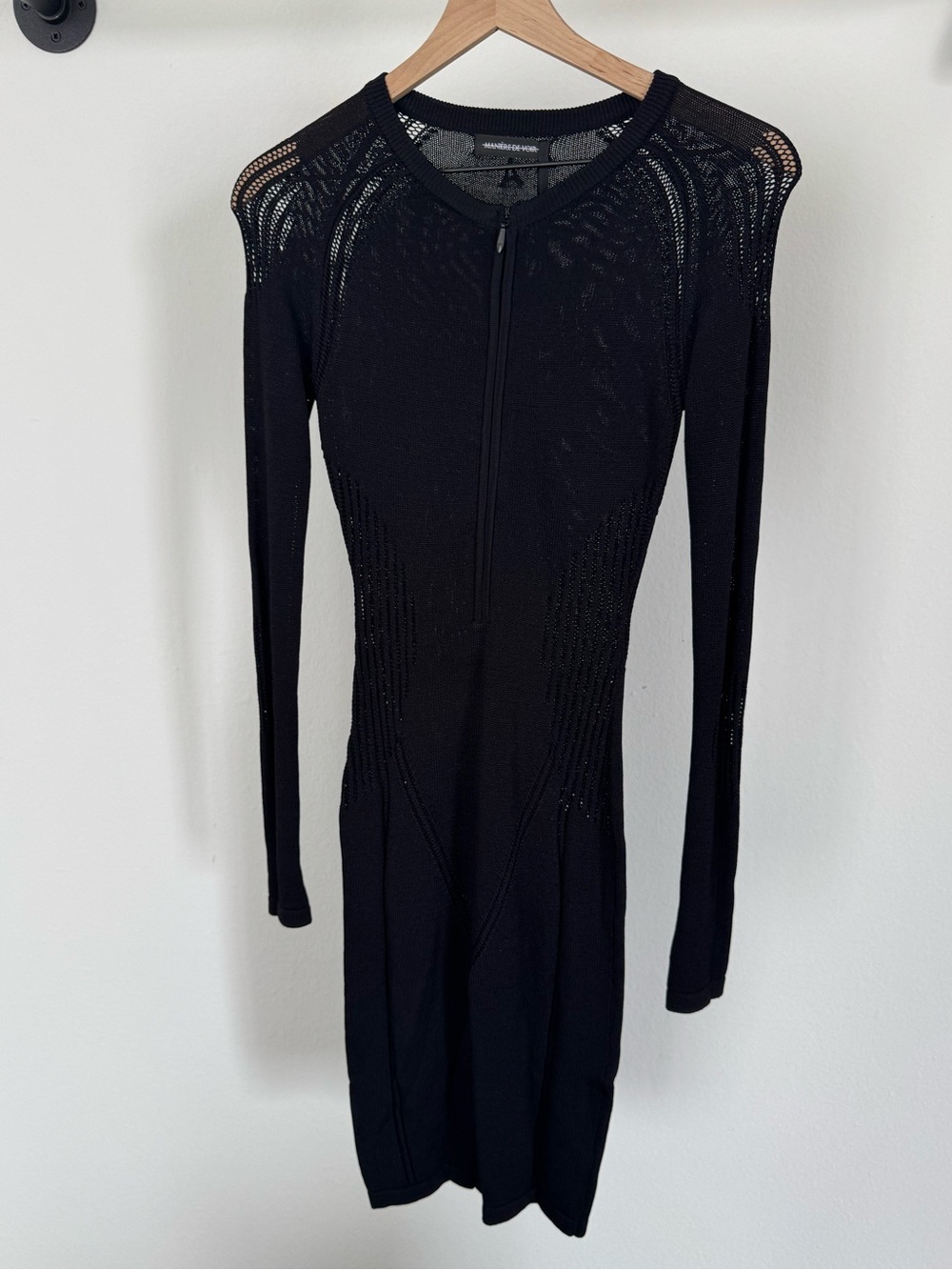 Maniere De Voir Black Long-Sleeve Knit Zip-Front Jumpsuit